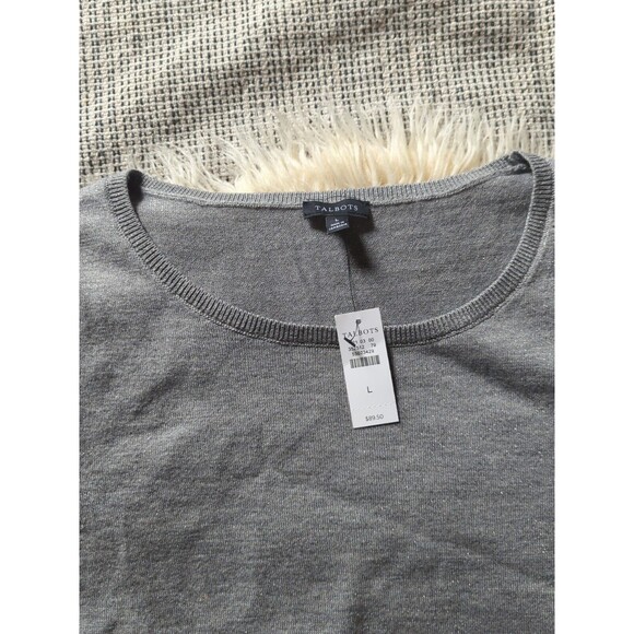 NWT Talbots Silver Sparkle Merino Wool Blend Sweater Gray Metallic Size Large - Picture 6 of 9